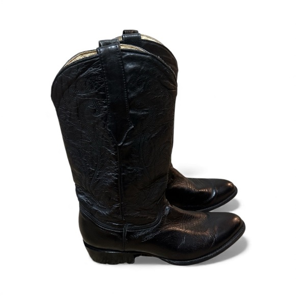 EUC - Justin Black Leather Cowboy Boots - Size 10 main image 4